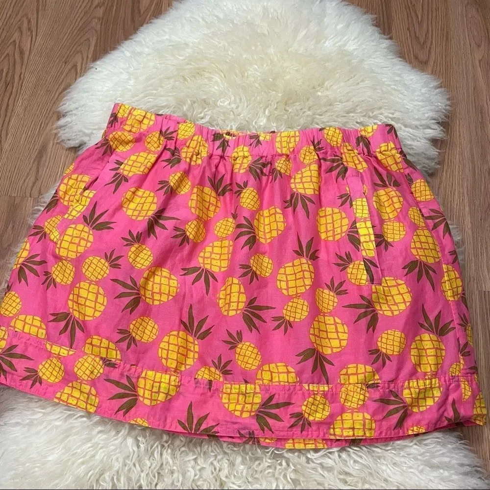 J Crew Factory Cotton Pineapple Print Skirt Pink and Yellow M